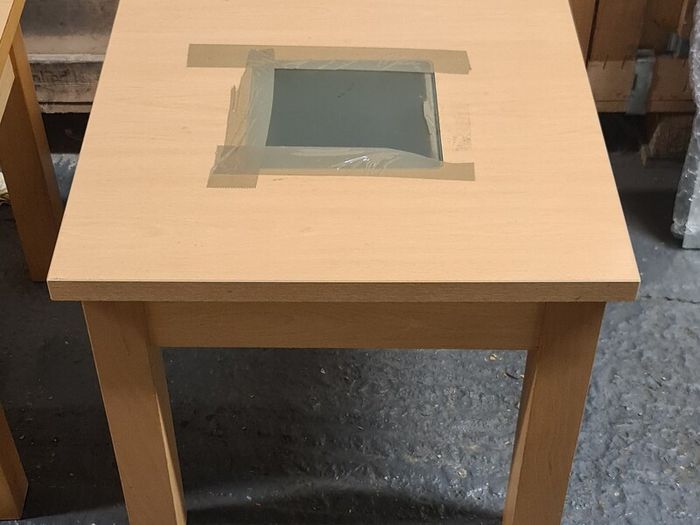 Pair of Small Side Tables with Center Glass Inserts