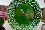 Green Majolica Raised Cabbage Leaf Rim Individual Plate Olfaire Portugal