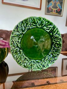 Green Majolica Raised Cabbage Leaf Rim Individual Plate Olfaire Portugal