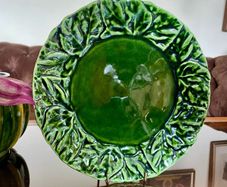 Green Majolica Raised Cabbage Leaf Rim Individual Plate Olfaire Portugal