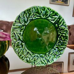 Green Majolica Raised Cabbage Leaf Rim Individual Plate Olfaire Portugal