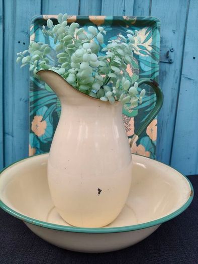 Vintage Enamel Pitcher and Bowl