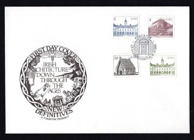 1983 Ireland Architecture Definitive Stamp (Third) Series (20p Aughnamure Castle, Co. Galway, 23p Cormac's Chapel, Tipperary, 50p Casino, Marino, Dublin) CorkCoin First Day Cover (FDC)  with Cork Cancel