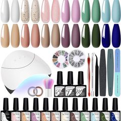 NEW SALE | 12 Pcs Gel Nail Kit Purple Pink White Blue Green Autumn Gel Nail Polish Set Starter Kit Gift for Women