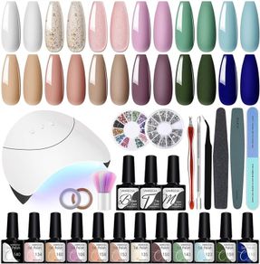 NEW SALE | 12 Pcs Gel Nail Kit Purple Pink White Blue Green Autumn Gel Nail Polish Set Starter Kit Gift for Women