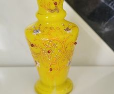Vintage Hand Painted Yellow Glass Vase