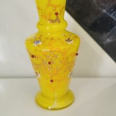 Vintage Hand Painted Yellow Glass Vase