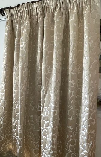 Gorgeous Silk Embossed Blackout Interlined Curtains with Silk Tie Back Ribbons 116"w x 86"d