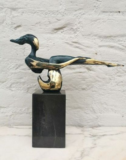 Sculpture Of A Sitting Lady (32cm, 4kg) - Bronze, Marble, Signed