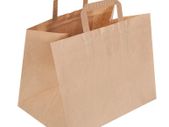 Job Lot 50 Brown kraft carriers flat handles eco friendly Patisserie / Take away size
