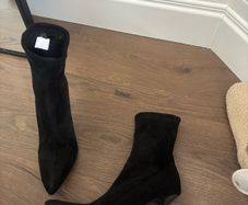 Penneys black suede high heel sock style ankle boots size 5