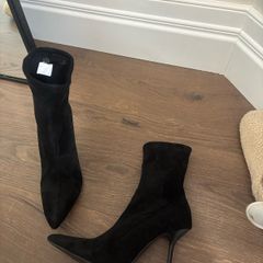 Penneys black suede high heel sock style ankle boots size 5