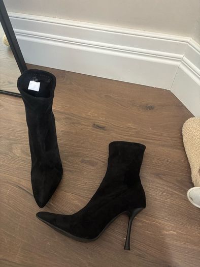 Penneys black suede high heel sock style ankle boots size 5