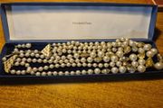 1960s Vintage Faux Pearls Crystal 4 Strand Japan 17.5 Inch Necklace 60s