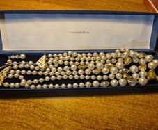1960s Vintage Faux Pearls Crystal 4 Strand Japan 17.5 Inch Necklace 60s