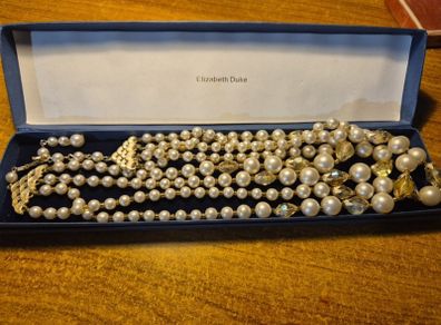 1960s Vintage Faux Pearls Crystal 4 Strand Japan 17.5 Inch Necklace 60s