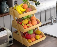 3-Tier Bamboo Fruit Basket Bowl Holder, Bread Vegetables Storage Stand for Kitchen Countertop, Snacks Rack in Home Kitchen and Office
