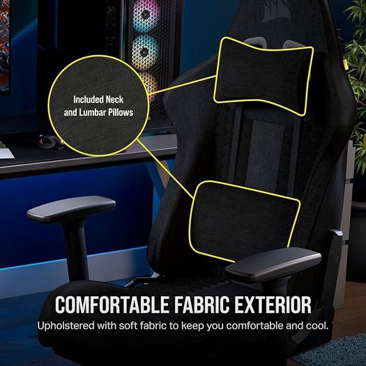RELAXED Gaming Chair - Fabric - Racing-Inspired Design - Lumbar Pillow - Detachable Memory Foam Neck Pillow - Adjustable Seat Height - Adjustable Armrests - Black