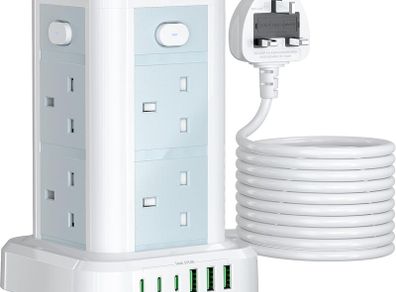Extension tower (3M) - 8 way / 6 USB (white)