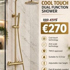 Brushed brass Round cool touch exposed dual function shower