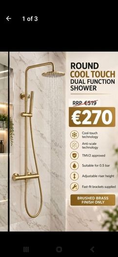 Brushed brass Round cool touch exposed dual function shower