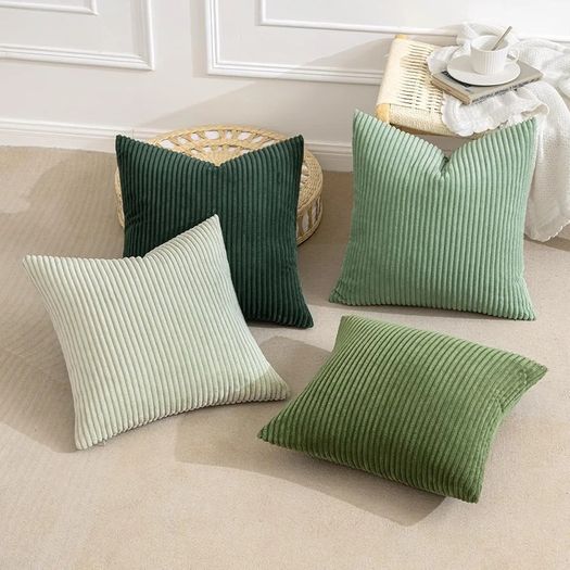 Cushion Covers Soft Decorative Square Throw Pillow Covers Cushion Soft Pillowcase Striped Pack of four for Home decor Sofa 45cm x 45cm,18x18 Inches Forest Green Series