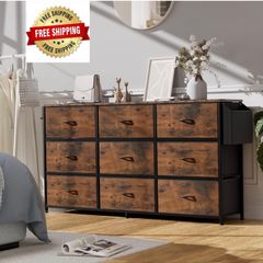Fabric Chest of Drawers 9 Drawers Large TV Stand for 43-65 TVs Label Cards, Side Pocket &