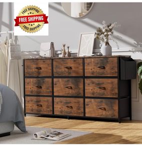 Fabric Chest of Drawers 9 Drawers Large TV Stand for 43-65 TVs Label Cards, Side Pocket &