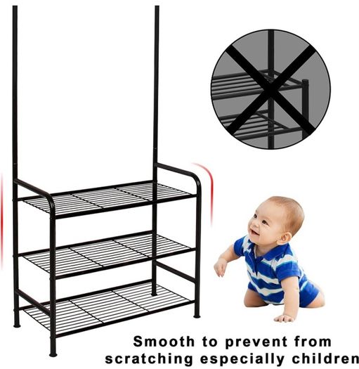 Coat Rack Stand with Shoe Rack and Removable 16 Hooks Free Standing Hall Tree Matte Steel Frame Hat Rack Coat Stand for Storage MULTIPLE COLOURS AVAILABLE (FREE POSTAGE)