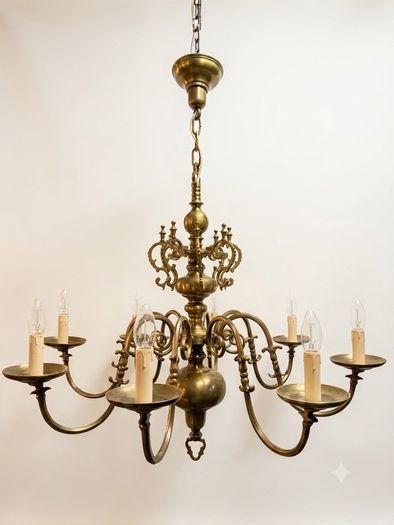 Exquisite Quality Antique Eight-Branch Flemish Brass Chandelier