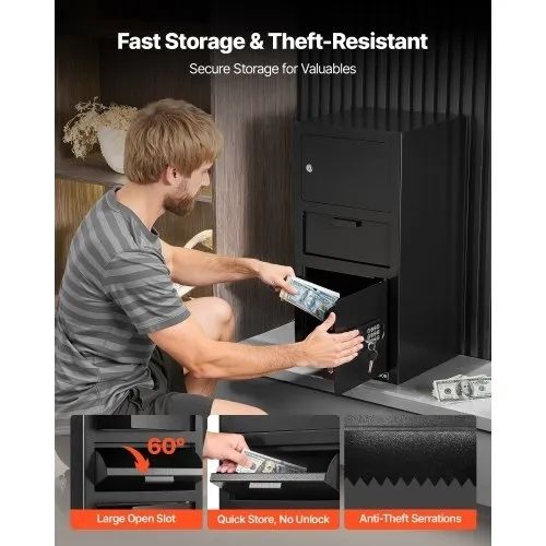 3.6 Cubic Feet Drop Safe, Large Capacity Front Drop Slot Safe Box with Digital Keypad, Heavy Duty 3 Tiers Cash Depository Box with Spare Keys for Cash