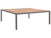 Garden Table Grey 200x200x74 cm Poly Rattan and Acacia Wood