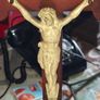 Large Antique Heavy Altar Crucifix with an INRI, and a Heavy Brass that's copper-toned pedestal base, Postage Available or Collection Image 2