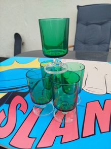 Set of 5 Vintage Emerald Green Stemmed Glasses