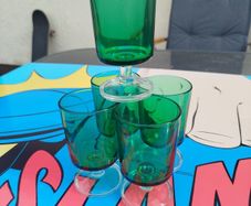 Set of 5 Vintage Emerald Green Stemmed Glasses