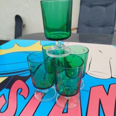 Set of 5 Vintage Emerald Green Stemmed Glasses