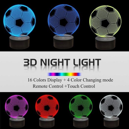 3D Football LED Night Light, USB Charging LED Night Lamp with 16 Colors Changing Touch Switch and Remote Control Perfect Decoration for Bedroom and Gifts for Kids/Birthday/Christmas