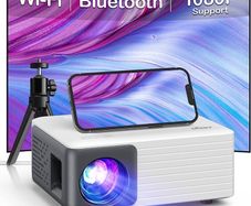 Mini Projector with WiFi Bluetooth, AKIYO Portable Projector Full HD 1080P Support, 5500 Lumens Phone Projector for Home Theater, Compatible with iOS/Android/HDMI/USB/Fire Stick/PC (Tripod included)