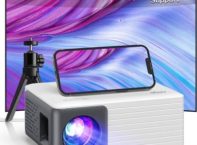 Mini Projector with WiFi Bluetooth, AKIYO Portable Projector Full HD 1080P Support, 5500 Lumens Phone Projector for Home Theater, Compatible with iOS/Android/HDMI/USB/Fire Stick/PC (Tripod included)