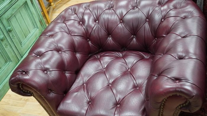 Pair of Plum Leather Armchairs