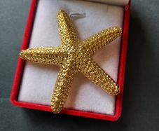 Textured Gold Tone Starfish Brooch - Large Nautical Sea Star Pin - Gold Tone Marine Coastal Jewelry