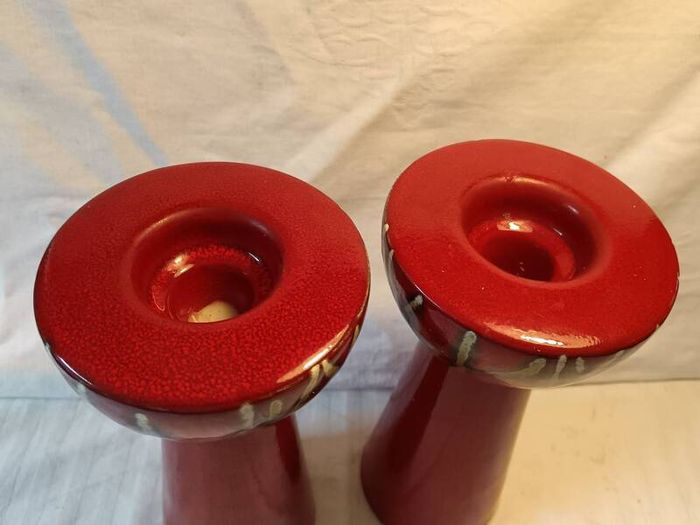 A Pair of Mid Seventies West German Ceramic Candlesticks