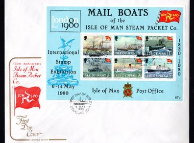 1980 Isle of Man The 150th Anniversary of "Isle of Man Steam Packet Company" Stamp Miniature Sheet First Day Cover (FDC)