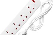 DESIRETECH White Electric Extension Lead - 4 Gang, 2 Metre Cable with UK Plug &amp; 3 Pin Socket - Wall Mountable &amp; Multi Socket Mains Strip for Home, Bedroom, Kitchen, &amp; Office (1 Pack)