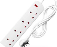 DESIRETECH White Electric Extension Lead - 4 Gang, 2 Metre Cable with UK Plug & 3 Pin Socket - Wall Mountable & Multi Socket Mains Strip for Home, Bedroom, Kitchen, & Office (1 Pack)