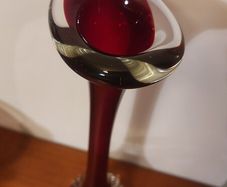 Fabulous Vintage Retro Mid-Century-Modern Swedish Art Glass Hand-Blown Tall Red Jack in the Pulpit or Bone Vase with a Clear Glass Weighted Foot, with Controlled Bubbles, by Aseda Glasbruk, Sweden, circa 1960
