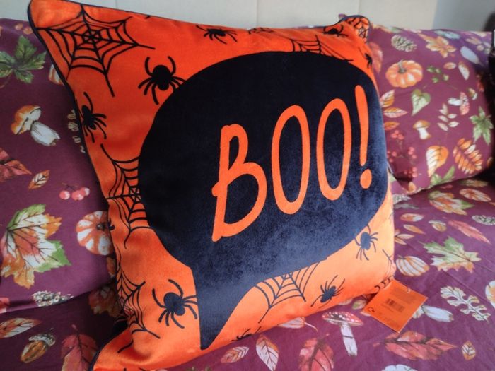 Bedlam Brand Boo Halloween Cushion in Orange