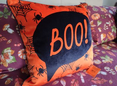Bedlam Brand Boo Halloween Cushion in Orange