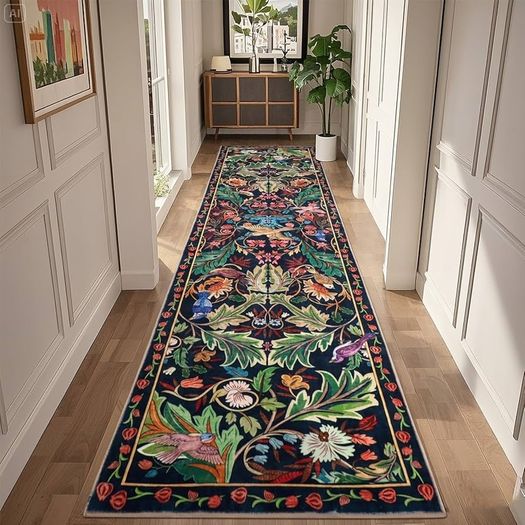 Runner Rug for Hallway Dark Blue Bird Washable Carpet for Kitchen with Non Slip Backing,Soft Low Pile Long Entryway Rug,Boho Animal Bedroom Floor Mat for Entrance Living Room Laundry