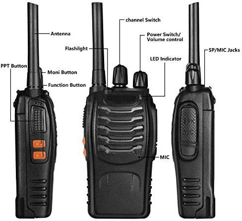 8 Pack 88E Long Range Walkie Talkie USB Rechargeable 16CH Walky Talky Radio with Earpieces and LED Light Voice Prompt for Field Survival Biking and Hiking